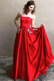 Simple A-line Strapless Long Prom Dresses Evening Dresses With Pocket PG523 - Pgmdress