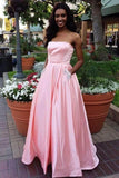 Simple A-line Strapless Long Prom Dresses Evening Dresses With Pocket PG523 - Pgmdress