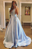 Simple A-line V-neck Satin  Prom Dresses with Pocket  PG491 - Pgmdress