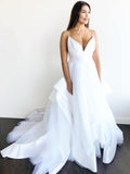 Simple A-line V Neck Straps Ivory Long Wedding Dress with Backless WD275 - Pgmdress