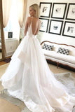 Simple A-line V Neck Straps Ivory Long Wedding Dress with Backless WD275