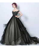 Simple Black Tulle Formal Dress Ball Gown With Off Shoulder Straps PG705 - Pgmdress