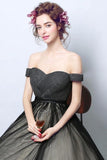 Simple Black Tulle Formal Dress Ball Gown With Off Shoulder Straps PG705 - Pgmdress