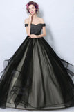 Simple Black Tulle Formal Dress Ball Gown With Off Shoulder Straps  PG705