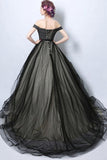 Simple Black Tulle Formal Dress Ball Gown With Off Shoulder Straps PG705 - Pgmdress