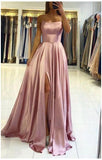 Simple Champagne Satin Long Prom Dress formal Dress With Split PSK229 - Pgmdress