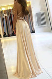 Simple Champagne Satin Long Prom Dress formal Dress With Split PSK229 - Pgmdress