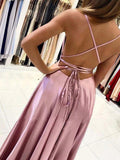 Simple Champagne Satin Long Prom Dress formal Dress With Split PSK229 - Pgmdress