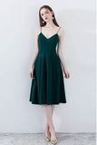 Robe de bal simple chic vert foncé col en V avec bretelles PD094