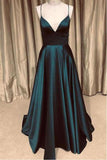 Simple Dark Green Satin Long V Neck Prom Dress Evening Dress PSK105 - Pgmdress
