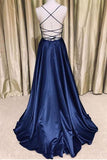 Simple Dark Green Satin Long V Neck Prom Dress Evening Dress PSK105 - Pgmdress