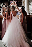 Simple Modest Ivory Tulle Wedding Gowns Backless Wedding Dress  WD313 - Pgmdress