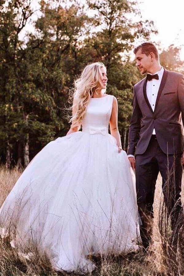 Simple Modest Ivory Tulle Wedding Gowns Backless Wedding Dress  WD313 - Pgmdress