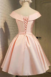 Simple Off the Shoulder Blush Homecoming Dresses Satin Graduation Dress PD288 - Pgmdress