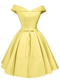 Simple Off the Shoulder Blush Homecoming Dresses Satin Graduation Dress PD288 - Pgmdress