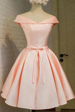 Simple Off the Shoulder Blush Homecoming Dresses Satin Graduation Dress PD288 - Pgmdress