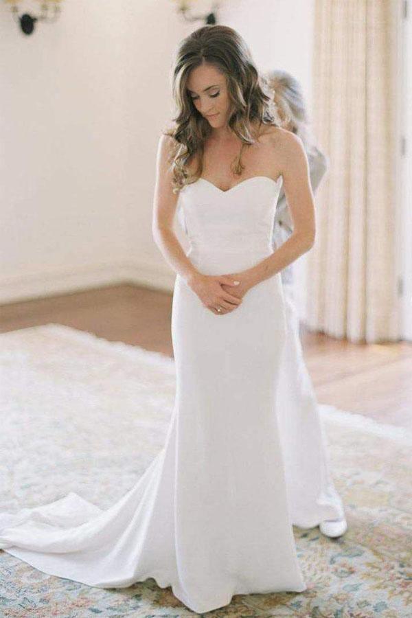 Simple Off White Mermaid Wedding/Bridal Dresses Sweetheart Neck WD333 - Pgmdress