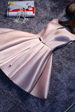 Simple Pink A line Satin Short Prom Dress Homecoming Dress PD148