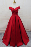 Simple Red Off Shoulder A line Long Evening Prom Dresses PG585 - Pgmdress