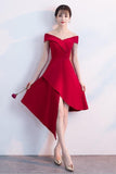 Simple Red Satin Off The Shoulder Homecoming Dresses Party Dresses PD090