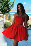 Simple Red Satin Strapless Short Formal Homecoming Dress PD376 - Pgmdress