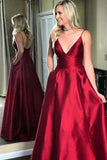 Simple Red Spaghetti Straps A-line Long Evening Prom Dresses PG581