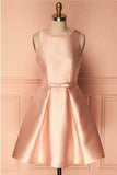 Simple Satin Short Prom Dress Homecoming Dresses with BowKnot PD146