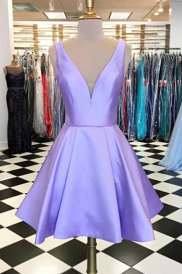Simple Satin Short Prom Dress Lavender Homecoming Dress PD319 - Pgmdress