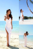 Simple Sexy Open Back Beach Side Slit Spaghetti Straps Wedding Dresses WD506 - Pgmdress