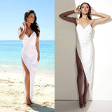 Simple Sexy Open Back Beach Side Slit Spaghetti Straps Wedding Dresses WD506 - Pgmdress