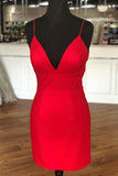 Simple Sheath V Neck Straps Red Mini Party Dress Homecoming Dress  PD398