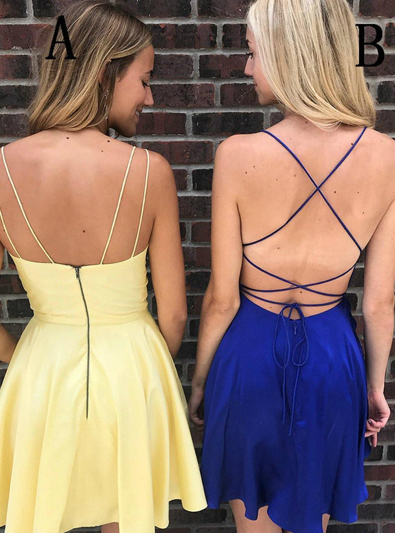Simple Spaghetti Strap Yellow/Royal Blue Short Homecoming Dress PD275 - Pgmdress
