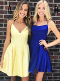 Simple Spaghetti Strap Yellow/Royal Blue Short Homecoming Dress PD275 - Pgmdress