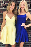 Simple Spaghetti Strap Yellow/Royal Blue Short Homecoming Dress  PD275