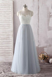 Simple Spaghetti Straps Sweetheart Ivory Lace Blue Tulle Prom Dress PG637