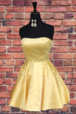 Simple Strapless Short Prom Dress Yellow Homecoming Dress with Pockets PD322 - Pgmdress