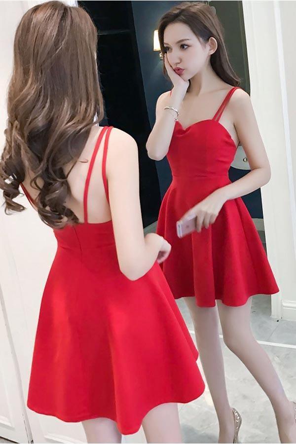 Simple Straps Sweetheart Red Satin Homecoming Dresses Party Dresses PD091 - Pgmdress