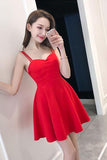 Simple Straps Sweetheart Red Satin Homecoming Dresses Party Dresses PD091