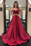 Simple Straps Two Piece Burgundy Long Prom Dress Evening Dress PG624