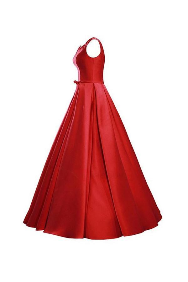Simple V-Neck Bowknot Lace-Up Red Prom Dress Bridesmaid Dress BD028 - Pgmdress