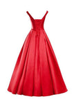 Simple V-Neck Bowknot Lace-Up Red Prom Dress Bridesmaid Dress BD028 - Pgmdress