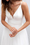 Simple V-neck Floor-Length Wedding Dress With Ruched Sash WD054 - Pgmdress