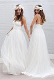Simple V-neck Floor-Length Wedding Dress With Ruched Sash WD054 - Pgmdress