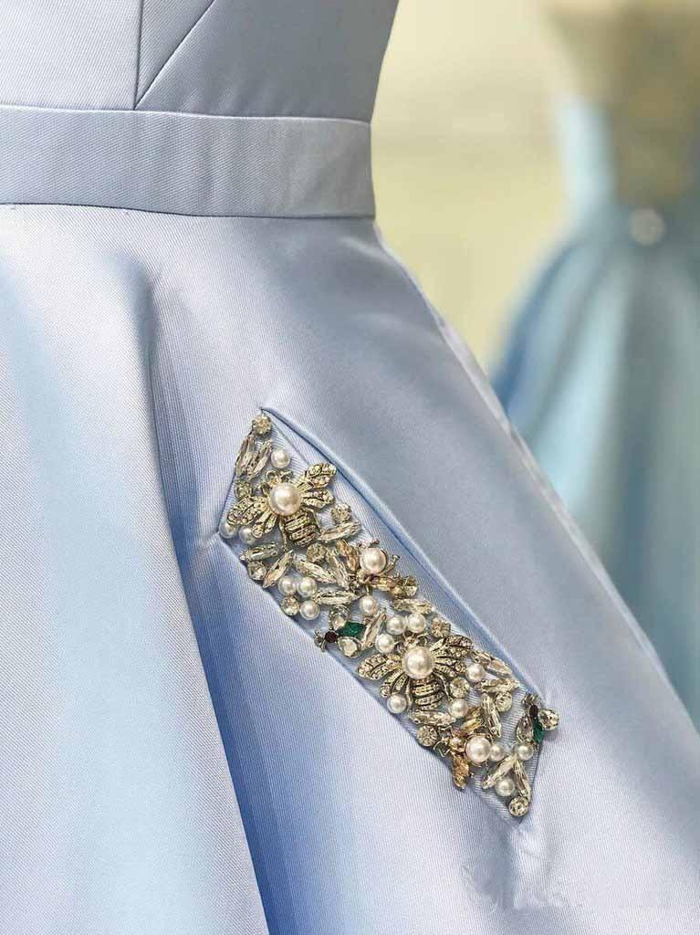 Simple V Neck Sky Blue Satin Long Prom Dress with Pocket PG807 Pgmdress Simple V Neck Sky Blue Satin Long Prom Dress with Pocket PG807 Pgmdress