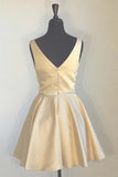 Simple Yellow Homecoming Dresses Broad Strap V Neck Beaded PD173 - Pgmdress