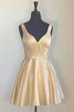 Simple Yellow Homecoming Dresses Broad Strap V Neck Beaded PD173