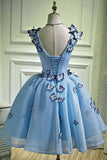 Sky Blue Homecoming Dresses Butterfly Applique Short Party Dress PD195 - Pgmdress