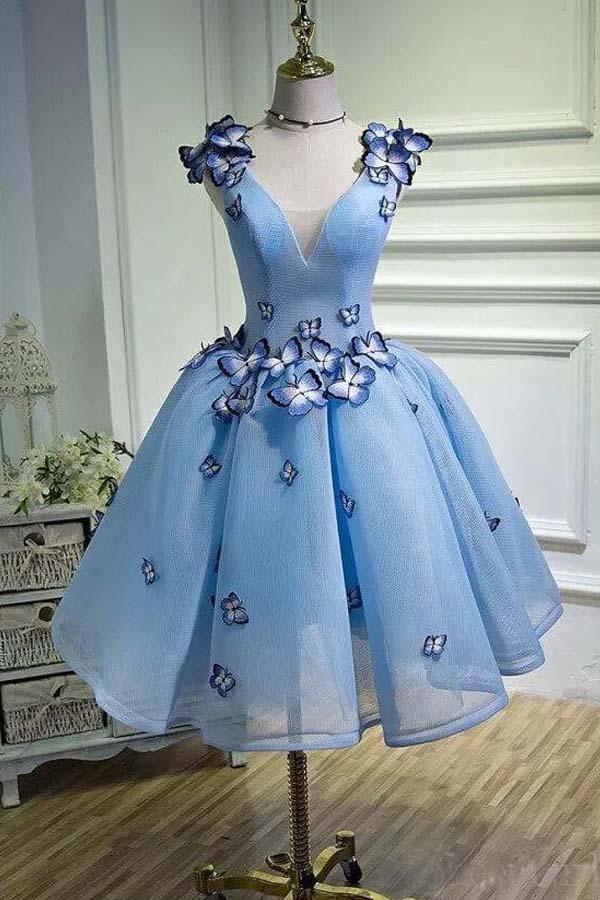 Sky Blue Homecoming Dresses Butterfly Applique Short Prom Dress PD282 - Pgmdress