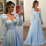 Sky Blue Long Chiffon Prom Dresses with Sleeves Formal Dresses PG803 - Pgmdress