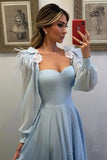 Sky Blue Long Chiffon Prom Dresses with Sleeves Formal Dresses PG803